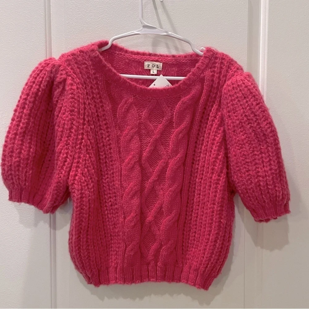 NEW…POL Avery Pink Cableknit Cropped Sweater